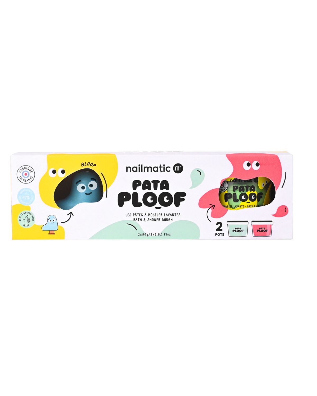 Nailmatic Soap Dough Cleansing Modeling Clay PATAPLOOF Set of 2 Green & Red plus BLOOP Friend